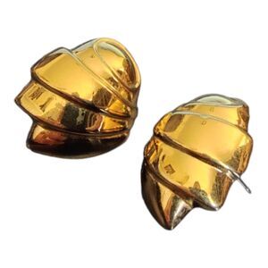 Vintage Signed MONET Earrings Gold tone Polished Statement Jewelry Chunky